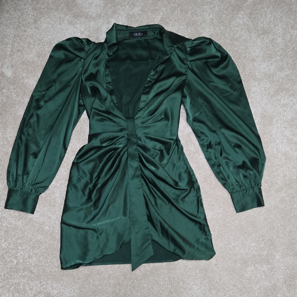 AKIRA Emerald Green Satin Mini Dress